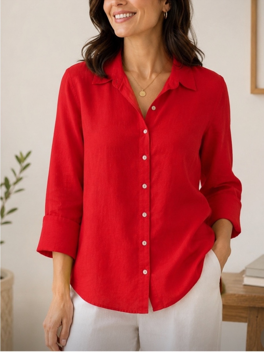 NWT Chico's Red Linen Button Down Tunic 4